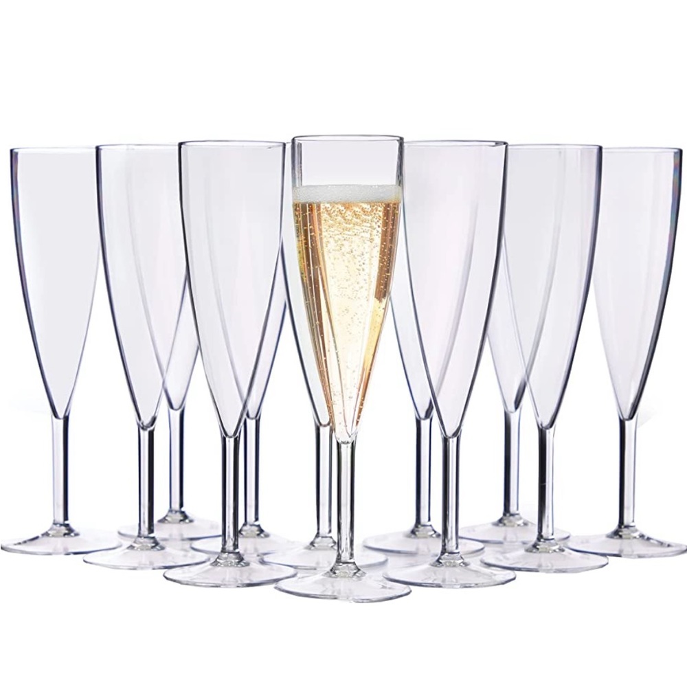 Acrylic Plastic Champagne Flute | Set of 12 Wine Stems | Reusable